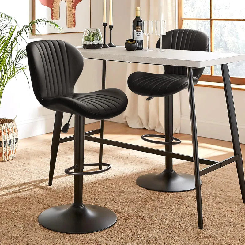 George Oliver Bar Stools Set Of 2,Adjustable Swivel Counter Height Bar Stools With Back & Footrest,Modern Design Bar Chairs,Faux Leather Upholstered Barstools For Bar,Kitchen,Dining Room (Black, Set Of 2)