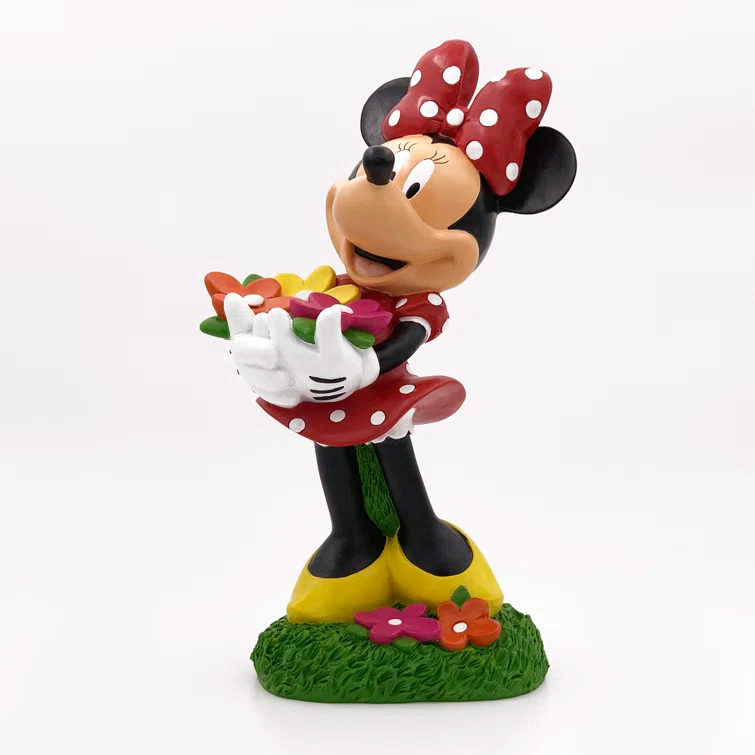 Back Yard Glory BACKYARD GLORY Disney Minnie Holding Flowers Everyday Outdoor Garden Statue, 14 inches Tall, Officially Licensed Disney Product