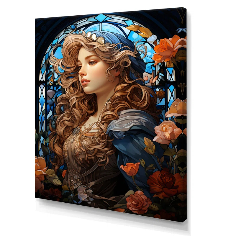 Design Art Blue Stained Glass Cinderella I - Modern Woman Wall Art
