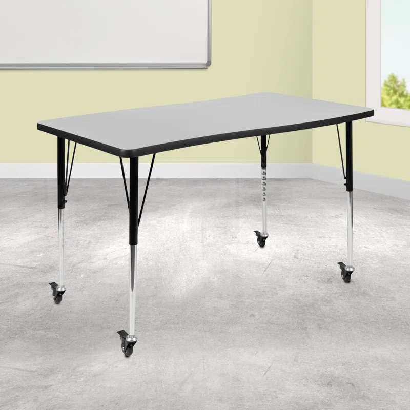 Flash Furniture Goddard 28"W x 47.5"L Rectangular Wave Collaborative Grey Adjustable Height Activity Table