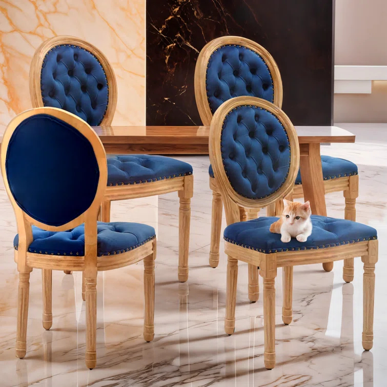 One Allium Way® French Style Vintage Solid Wood Upholstered Dining Chair (Set of 4)