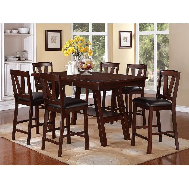 Dining Table 6X High Chairs 7Pcs Counter Height Dining Set Walnut Finish Dining Room Furniture Transitional Style,dining set,kitchen table and chairs