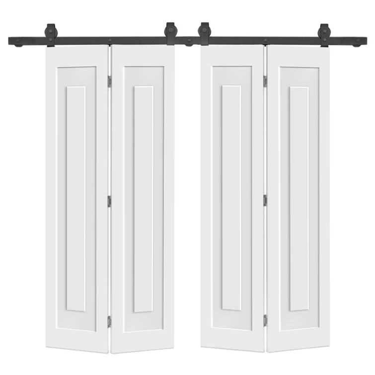 Calhome 3 PANEL Shaker Composite Double Bi-Fold Door with Sliding Barn Door Hardware Kit
