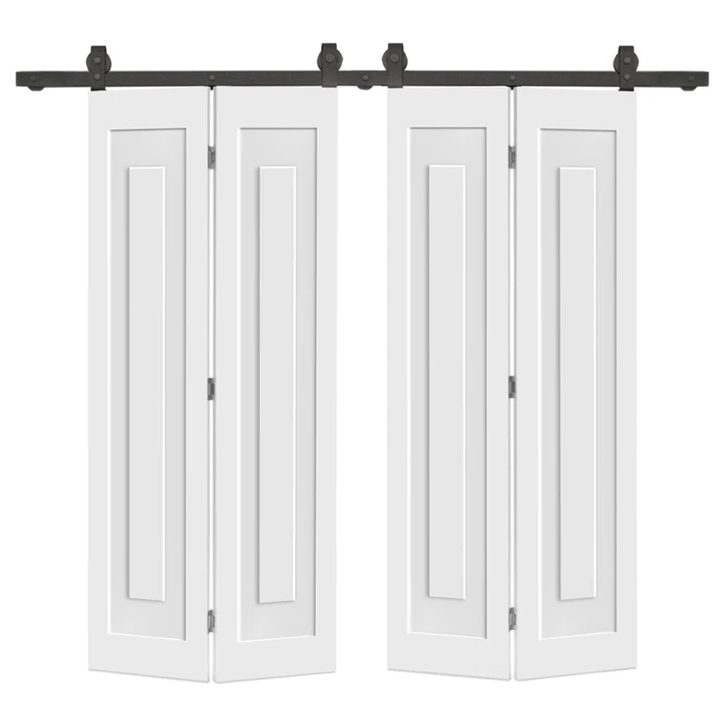 Calhome 3 PANEL Shaker Composite Double Bi-Fold Door with Sliding Barn Door Hardware Kit