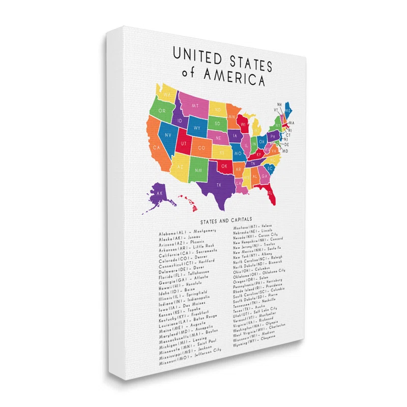 Stupell Industries " USA Map State Abbreviations And Capitals Playful Tones " by Anna Quach