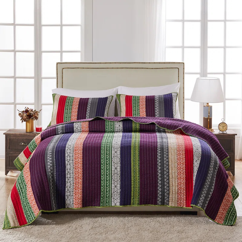 Greenland Home Fashions Marley Boho Patchwork Stripe Quilt Set