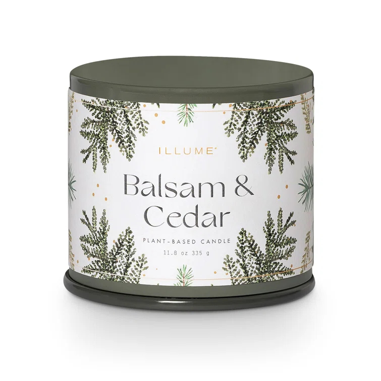 ILLUME Noble Holiday Balsam & Cedar Large Crackle Glass Candle