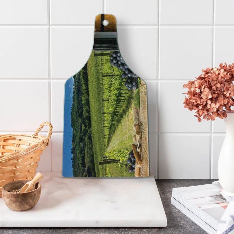 Ambesonne Ambesonne Italian Tempered Glass Cutting Board Vineyard Tuscany Grape Green Blue Brown