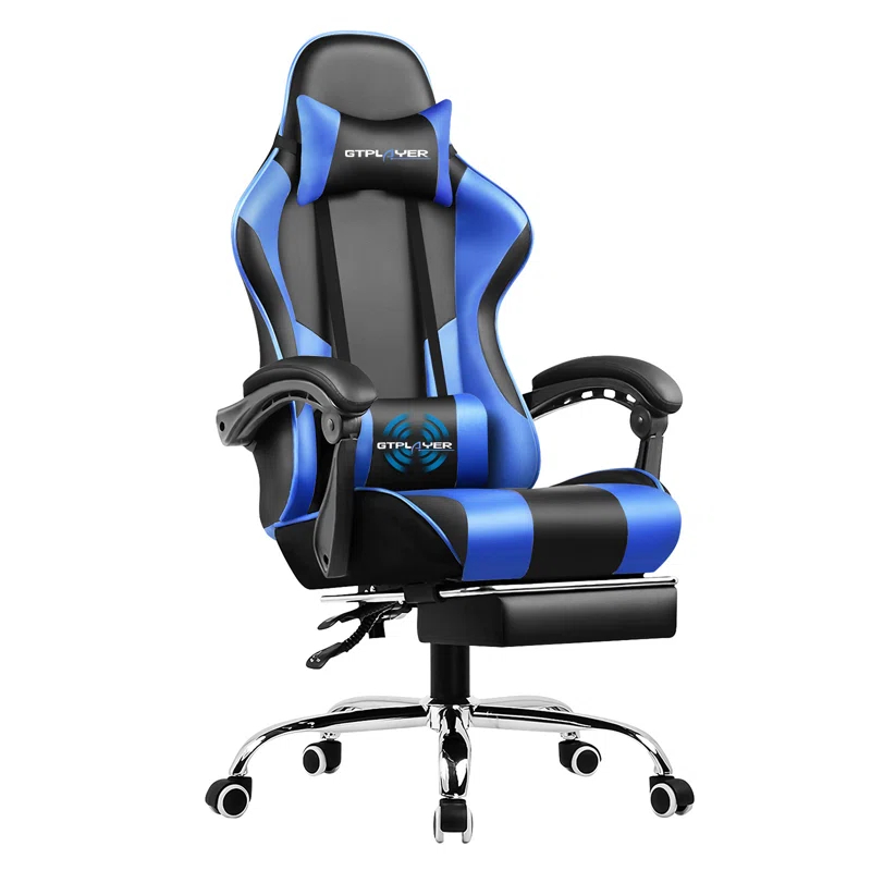GTPLAYER GTPLAYER Adjustable Reclining Ergonomic Faux Leather Swiveling PC & Racing Game Chair with Footrest