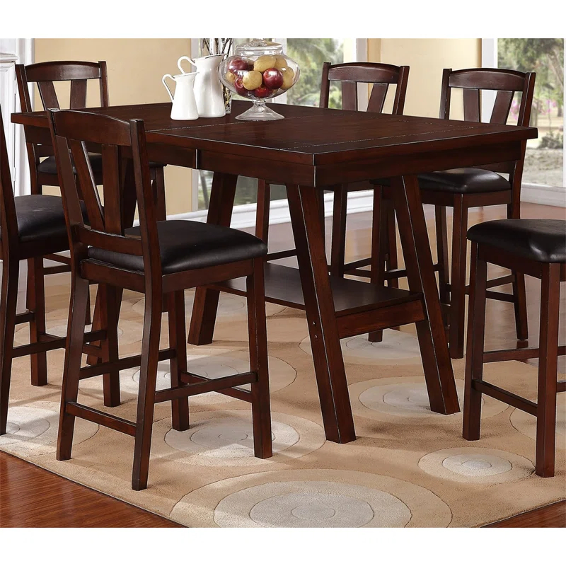 Dining Table 6X High Chairs 7Pcs Counter Height Dining Set Walnut Finish Dining Room Furniture Transitional Style,dining set,kitchen table and chairs