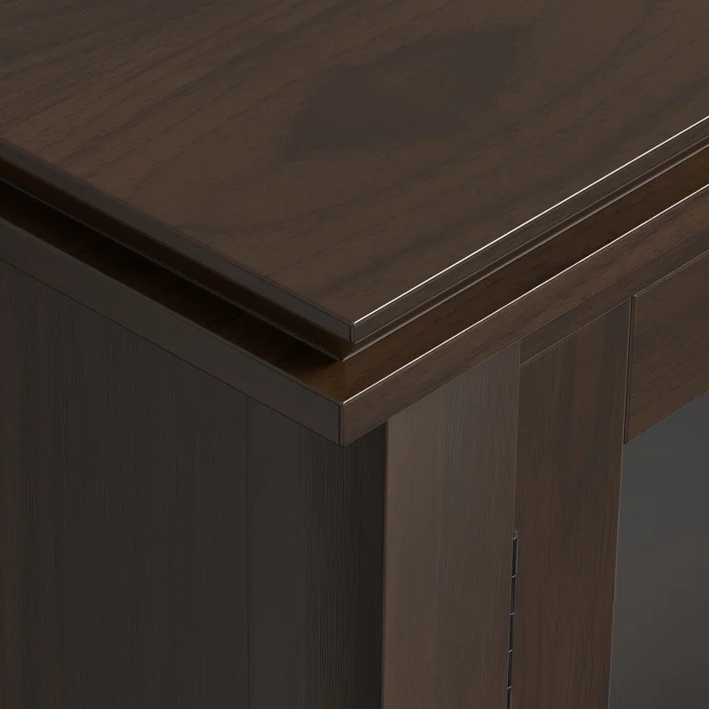 Simpli Home Artisan 38"W Solid Wood 4-Shelf Medium Storage Cabinet with Glass Doors and Adjustable Shelves