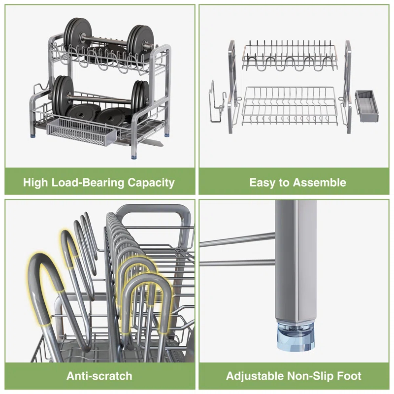 EDGAR'S FURNITURE MANUFACTURING INC Dish Drying Rack And Drainboard Set, 2 Tier Stainless Steel Dish Rack For Kitchen Counter, Large Dish Strainer Organizers With Cups Holder, Utensil Holder