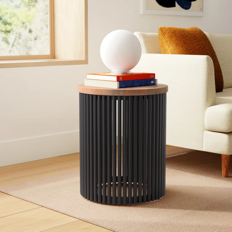 Lora Solid Wood Drum End Table