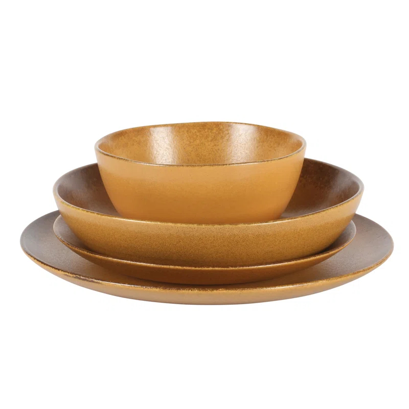 bloomhouse Palermo Sun 16 Piece Stoneware Reactive Glaze Plates and Bowls Dinnerware Set