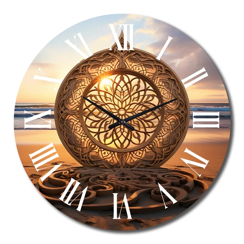 Design Art Majestic Mandala On The Beach Metal Wall Clock