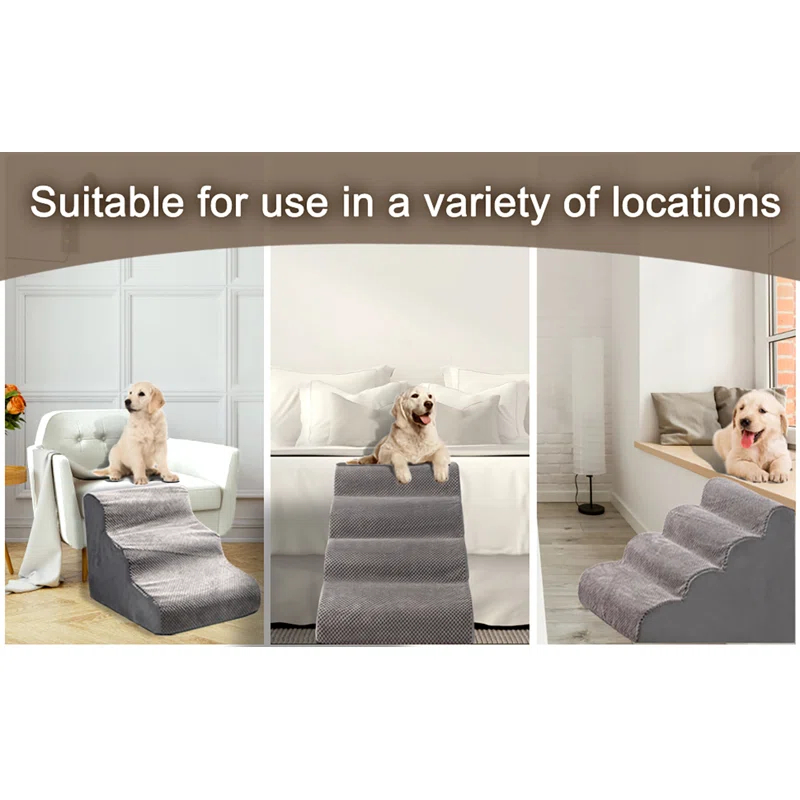 4 Steps Dog Stairs For Small Dogs, 18.5 Inch High, 30D Foam Dog Dtairs And Steps, Curved Steps