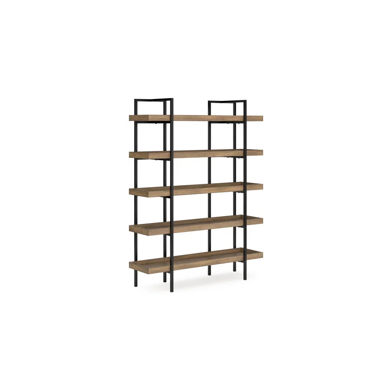Benjara Tey Bookcase, 5 Display Shelves, Brown Mango Wood, Gray Metal Frame