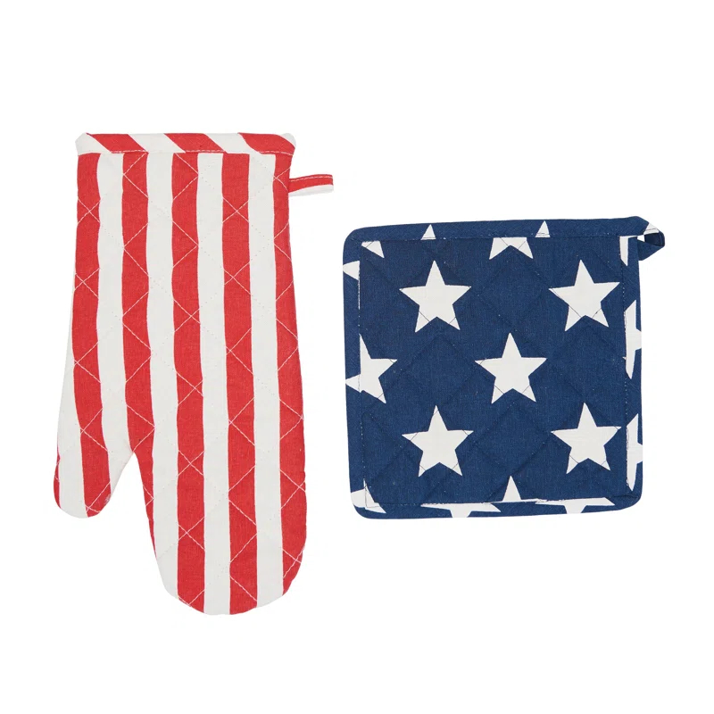 Darby Home Co Nelsen Stars and Stripes Pot Holder & Oven Mitt Set