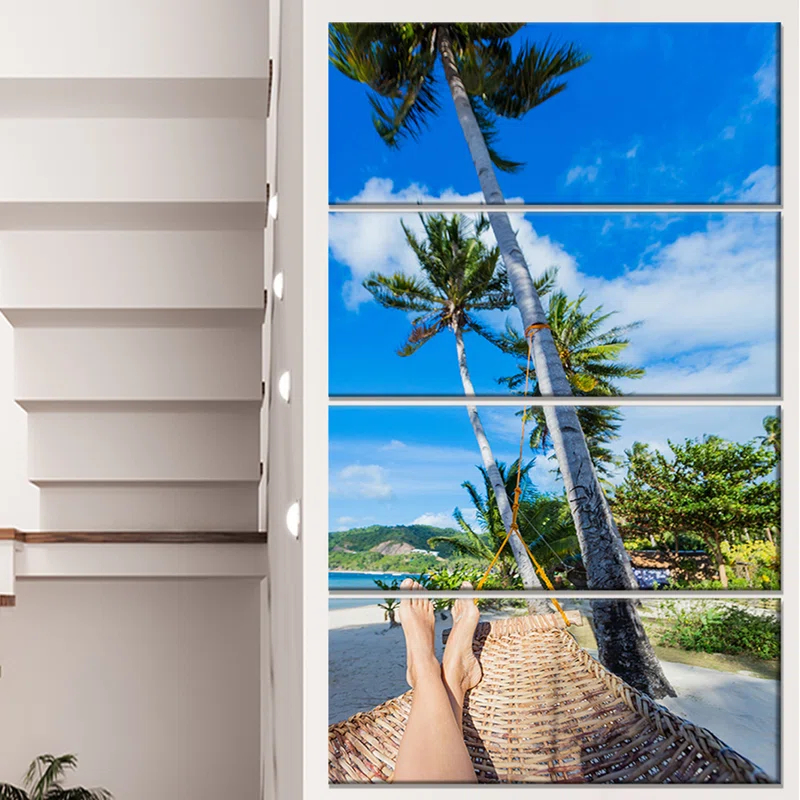 Design Art 'Relaxing in Hammock' 4 Piece Photographic Print on Wrapped Canvas Set | Wayfair