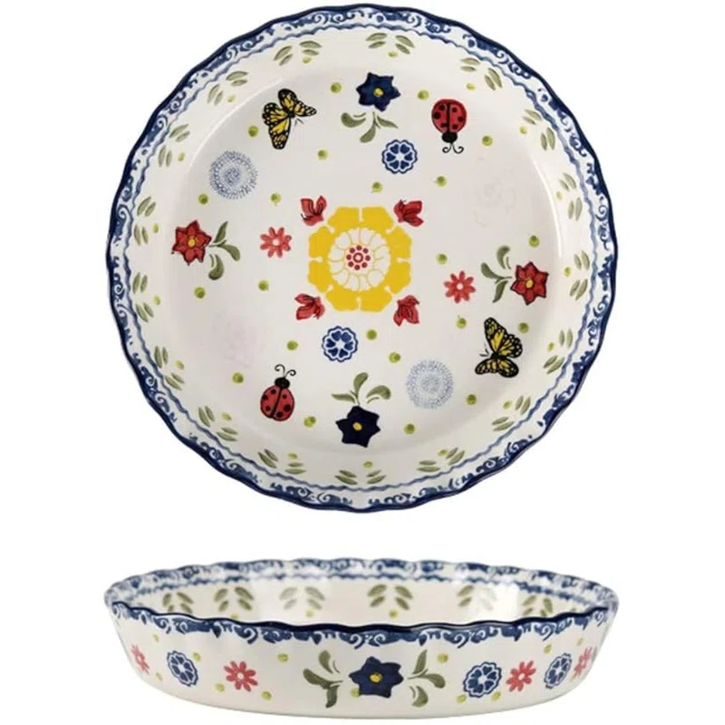 MASTER CRAFT WINDOW AND DOOR Ceramic Pie Pan Pie Dish For Oven 10 Inch Pie Plate Round Bakeware (Butterfly)