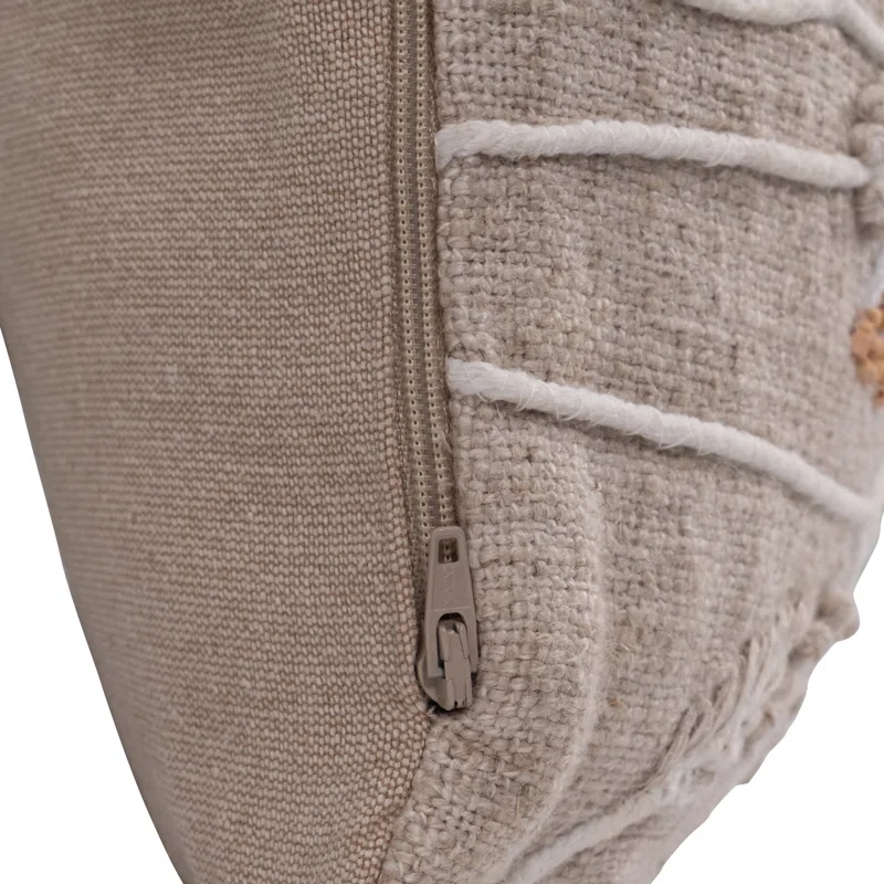 Sagebrook Home Cotton, Wild Flowers, Hand Embroidery Decorative Pillow, Brown, Soft and Cozy Cushion