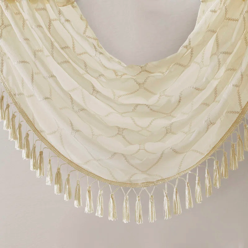 Gracie Mills Gracie Mills Cyprian Sheer Allover Diamond Embroidered Waterfall Valance