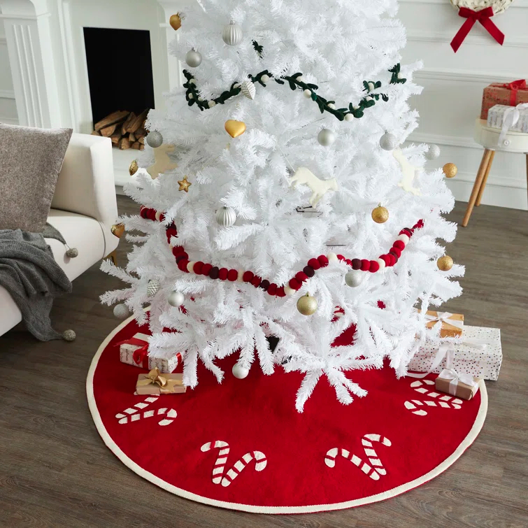 Handmade Christmas Tree Skirt in Felt - Candy Canes - 60"