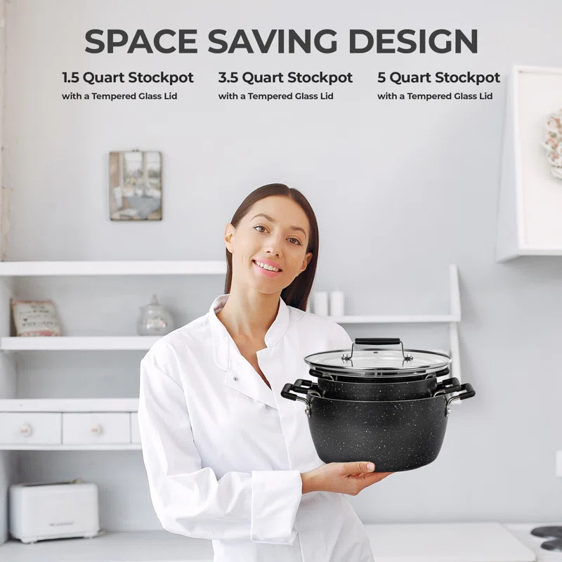 Granitestone Granitestone 6 Piece Stackable Nonstick Nesting Pots with Lids, Dishwasher Safe