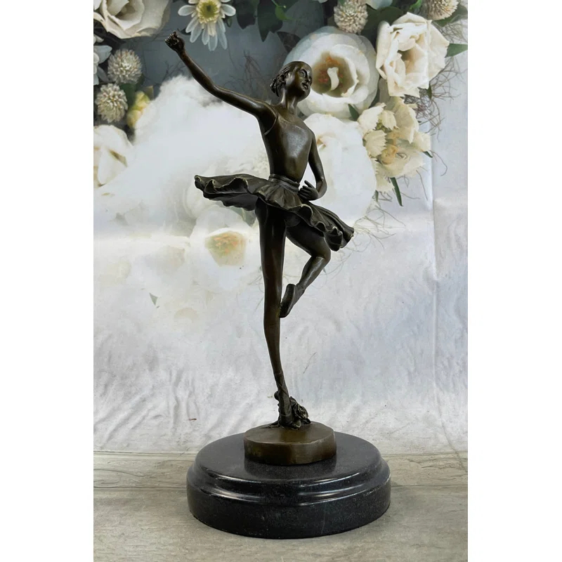 Red Barrel Studio® 11 Inches Tall Bronze Dancer Ballerina Bronze Statue Handmade Marble Base Vintage Art