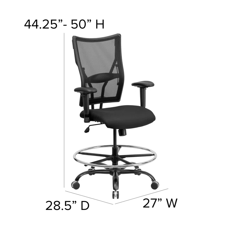 Flash Furniture Hercules Big & Tall 400 lb. Rated Mesh Ergonomic Drafting Chair w/ Adjustable Arms