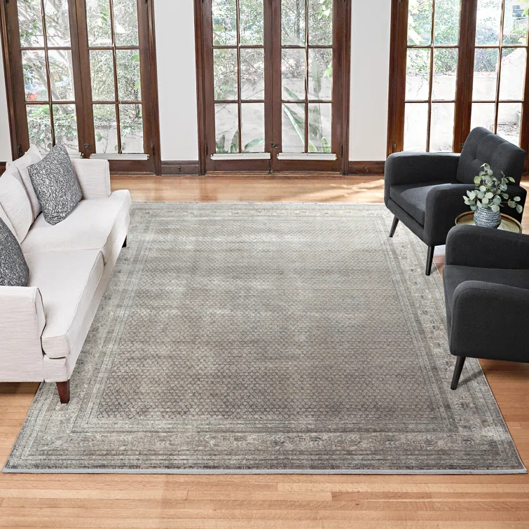 Gertmenian Florance Modica Transitional Oriental Border Floral Dark Gray High-Low Viscose/Acrylic Area Rug