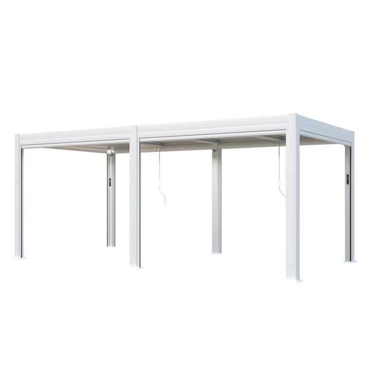 EROMMY 10 Ft. W x 20 Ft. D Aluminum Pergola with Canopy, with LED lights and Motorized Curtains