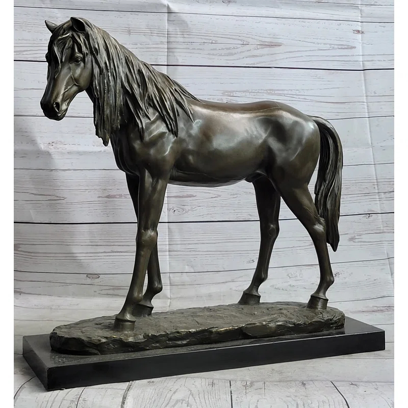 Canora Grey Bronze Metal Horse Mare Equestrian Decor Sculpture Statue Figure By Pj Mene On Marble Base