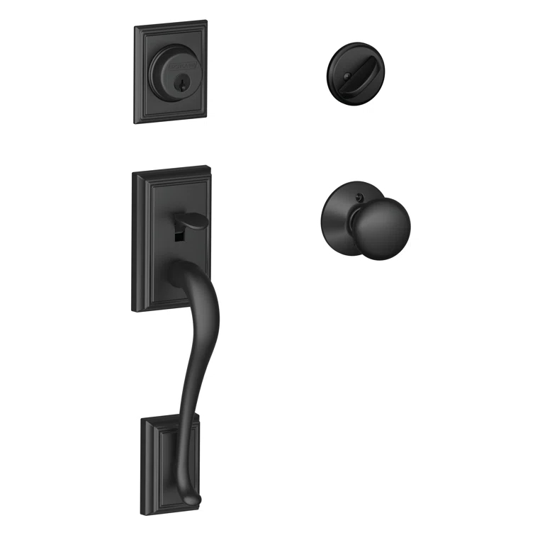 Matte Black Single Cylinder Deadbolt Handleset with Knob