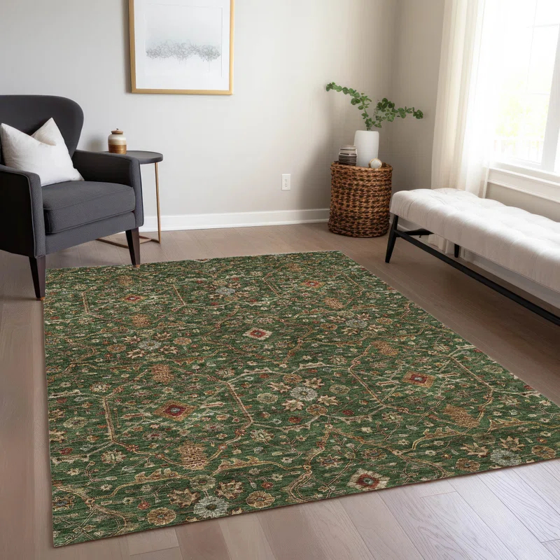Machine Washable Indoor/Outdoor Chantille ACN1130 Emerald Rug