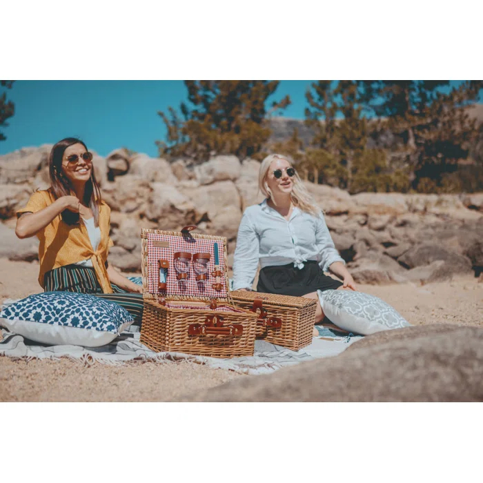Picnic Time Classic Wine & Cheese Wicker Picnic Basket - Romantic Wine Picnic