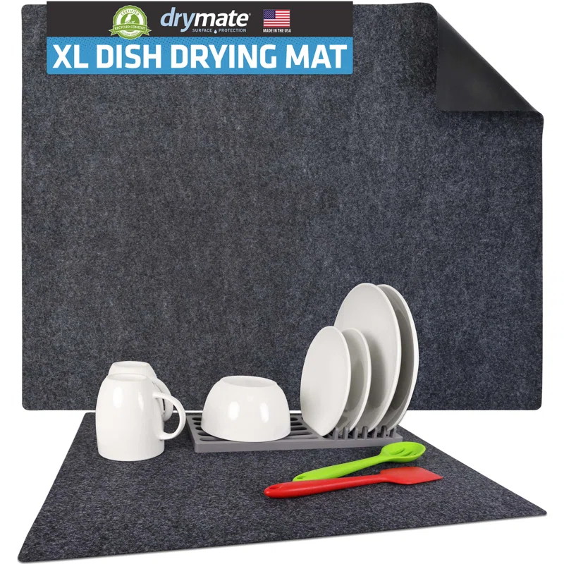 Drymate Low-Profile Dish Drying Mat, Drip Pad For Kitchen Counter - Thin/Absorbent/Waterproof/Easy To Clean