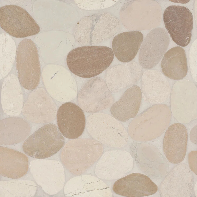 Bedrosians Waterbrook 12" x 12" Natural Stone Pebbles Wall & Floor Tile in White/Tan