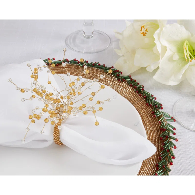 Saro Beaded Design Napkin Ring (Set of 4)