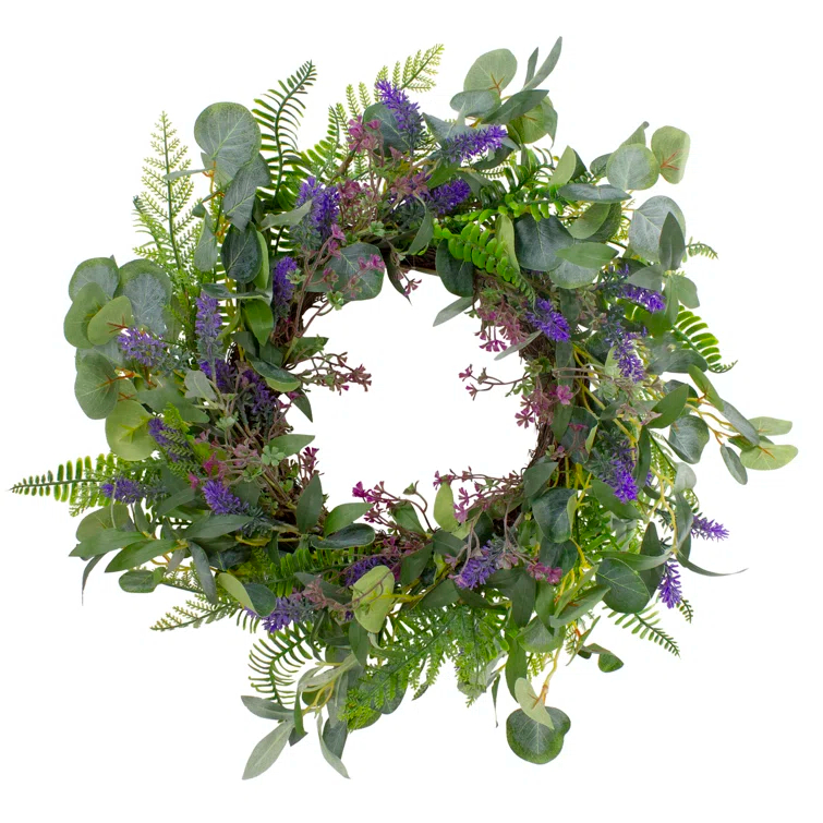 Northlight Seasonal Lavender and Mixed Foliage Artificial Floral Spring Wreath Purple and Green - 22-Inch