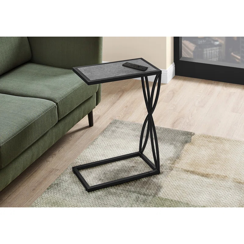 Latitude Run® Accent Table, C-shaped, End, Side, Snack, Living Room, Bedroom, Metal, Laminate, Grey, Black
