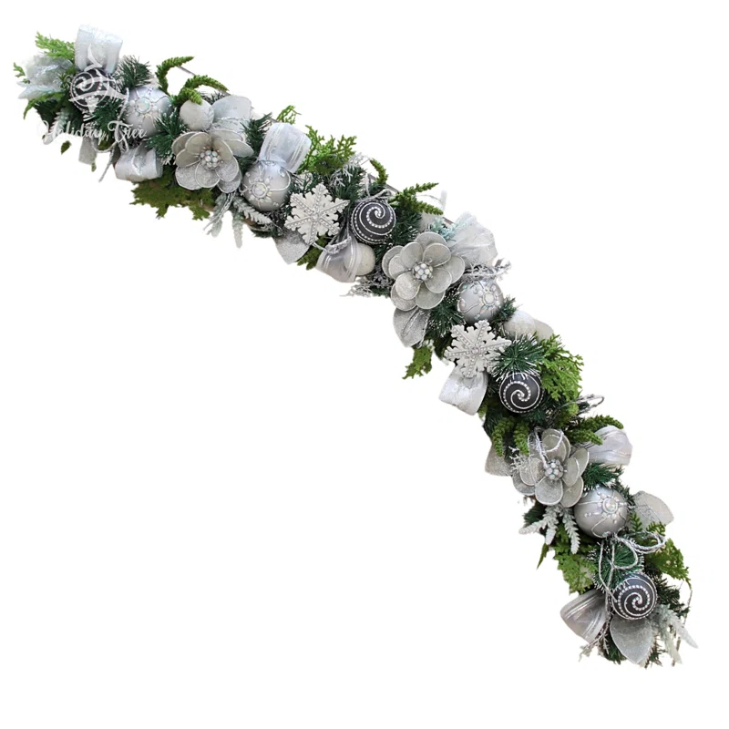 Capiz Silver White Christmas 60'' in. Faux Poinsettia Garland