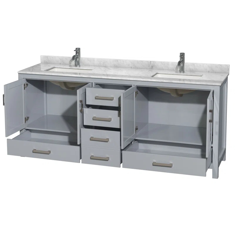 Wyndham Collection Sheffield 80" Freestanding Double Bathroom Vanity with Marble Top