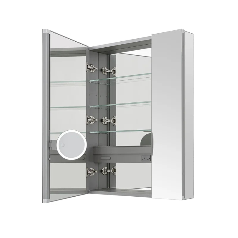 AQUADOM R3-3636E Royale Medicine Cabinet with Electrical Outlets, Defogger, Adjustable LED 3X Magnifying Mirror.