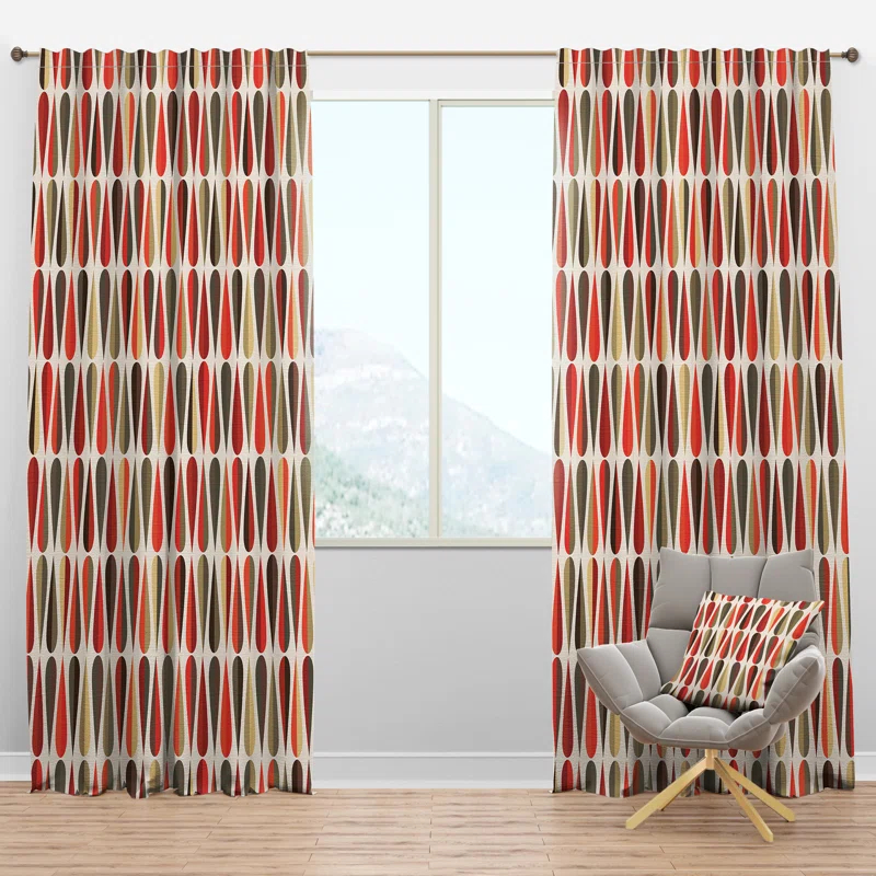 Design Art Retro Abstract Drops V - Mid-Century Curtain - Velvet Room darkening - 1 panel