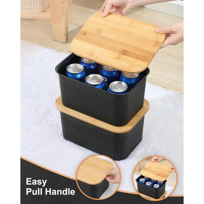 Gracie Oaks Plastic Storage Bins With Bamboo Lids