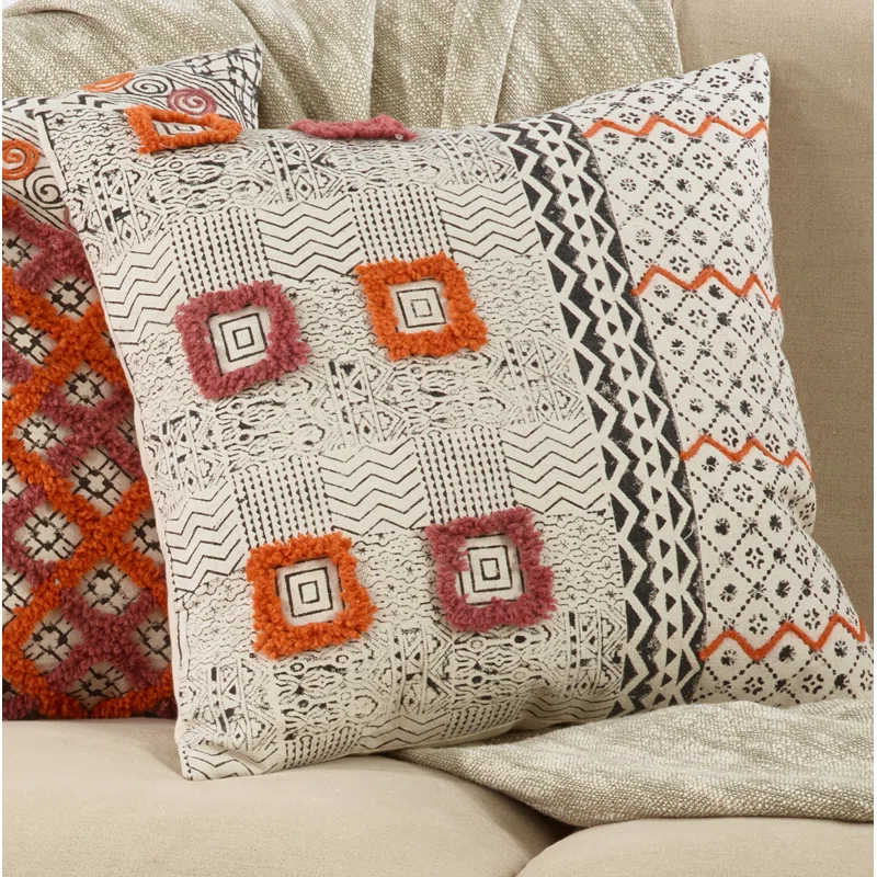 Saro Lola Collection Appliqued Cotton Throw Pillow