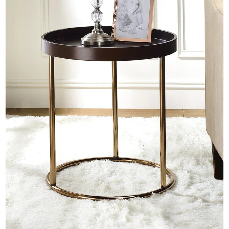 Mercer41 Genoa Round Tray Table With Metal Frame, Espresso