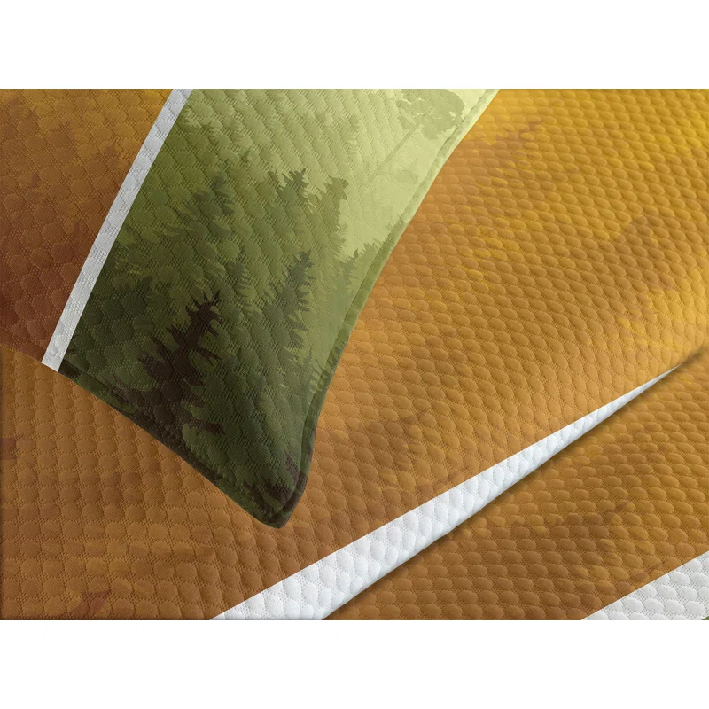 Ambesonne Ambesonne Forest Bedspread Set Hills Trees and Birds Green Orange Yellow