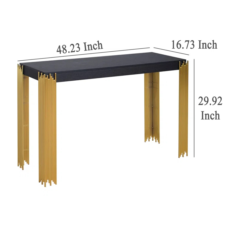 Benjara Theo Console Table, Gold Metal Legs, Retro Black Wood Frame 48 Inch